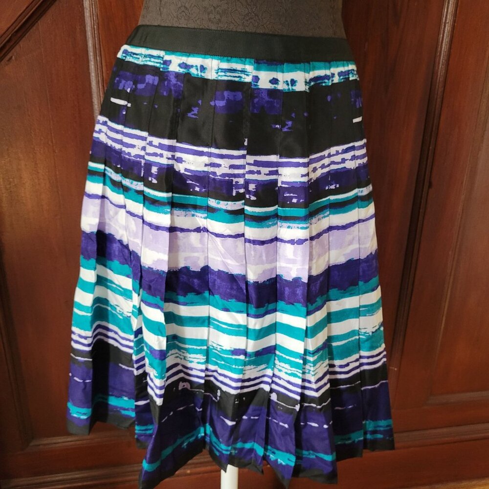 Carlisle Women's Pleated Silk Skirt Size 12/14 Multi-Color Abstract Print Lined